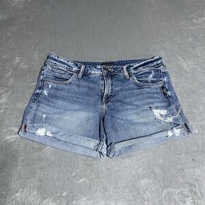 Silver Jeans Boyfriend Shorts Womens 30 Blue Distressed Denim Selvedge Cuffed